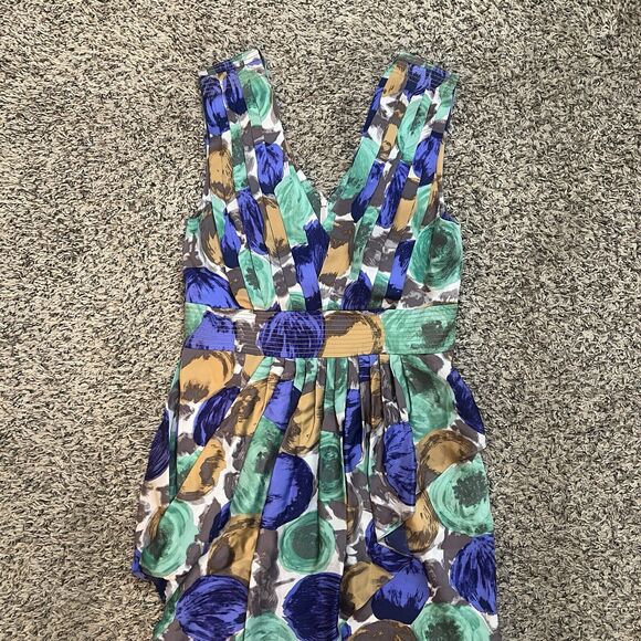 BCBG Silk Multicolor Green Floral Drape Pleated Dress Size 10 - Picture 2 of 14